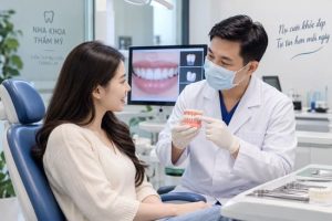 Bác sĩ nha khoa tư vấn bọc răng sứ cho khách hàng