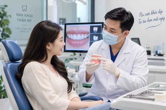 Bác sĩ nha khoa tư vấn bọc răng sứ cho khách hàng