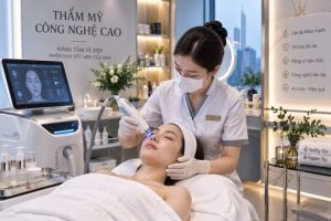 Khách hàng được tư vấn dịch vụ thẩm mỹ công nghệ cao tại cơ sở làm đẹp