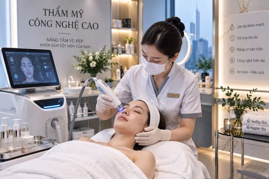 Khách hàng được tư vấn dịch vụ thẩm mỹ công nghệ cao tại cơ sở làm đẹp